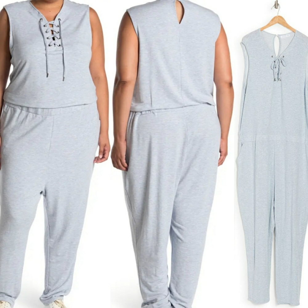 Blue Orchid Lace Up Jumpsuit Chambray Blue Heather